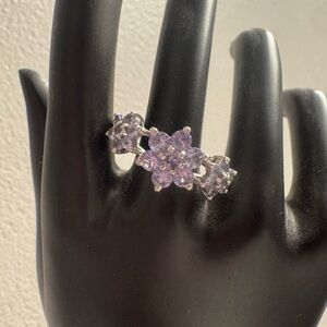 Silver Flower-like Fairy Core Ring With Gorgeous Purple Amethyst Stones | 6.5
